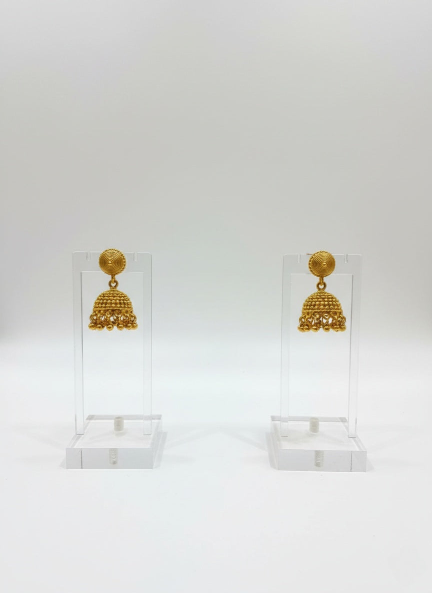 Traditional Gold Beaded Necklace Set with Filigree Detailing & Jhumka Earrings
