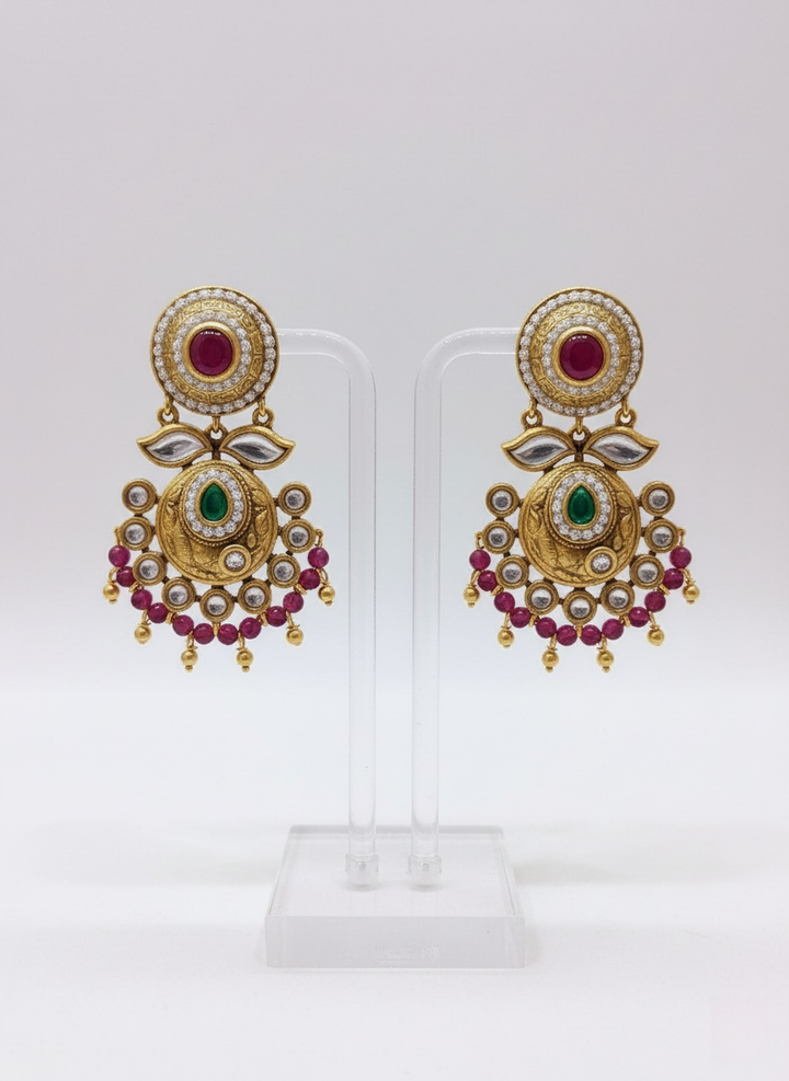 Royal Kundan Choker Necklace Set with Green Beads & Ruby Detailing