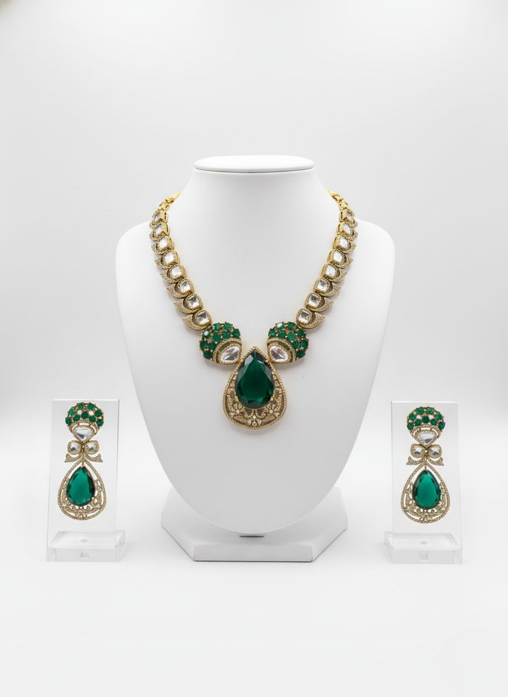 Emerald Green Kundan Bridal Necklace Set with Matching Earrings