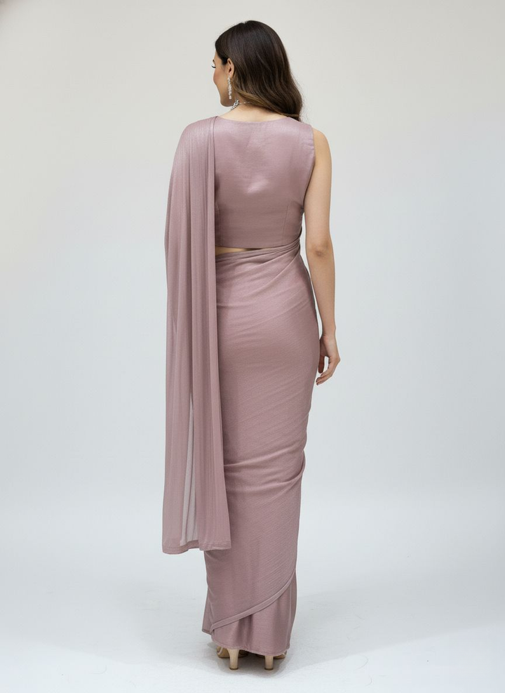 Ready to Wear Mauve Draped Saree with Hand-Embroidered Designer Blouse