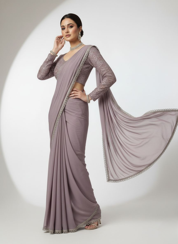 Lavender Designer Ready-to-Wear Saree with Full Sequin Blouse