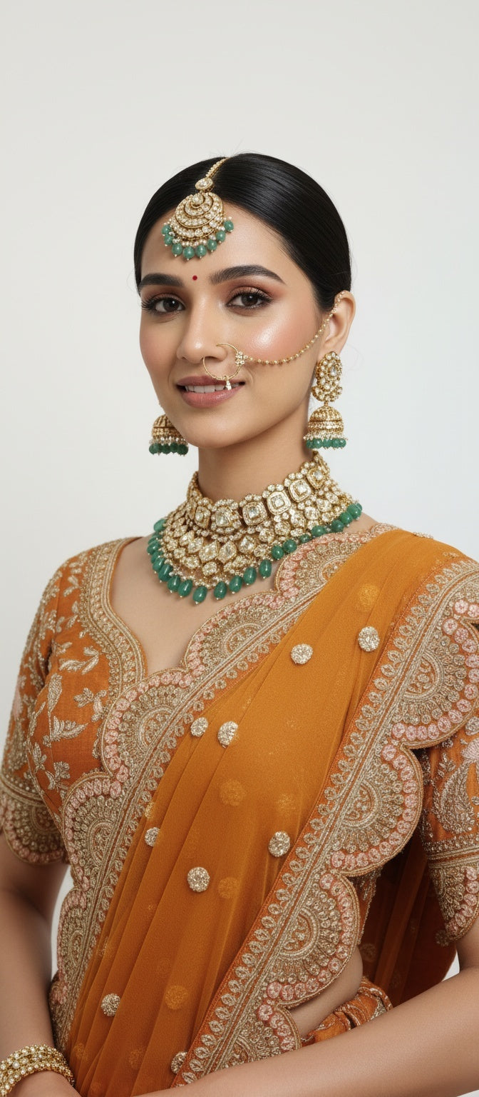 Amber Gold Zardozi Embroidered Bridal Lehenga with Mustard Dupatta