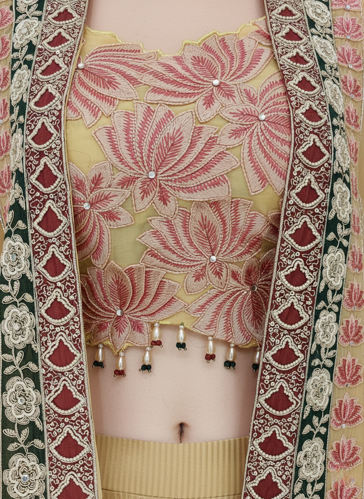 Champagne Gold Indo-Western Palazzo Set with Embroidered Cape & Crop Top