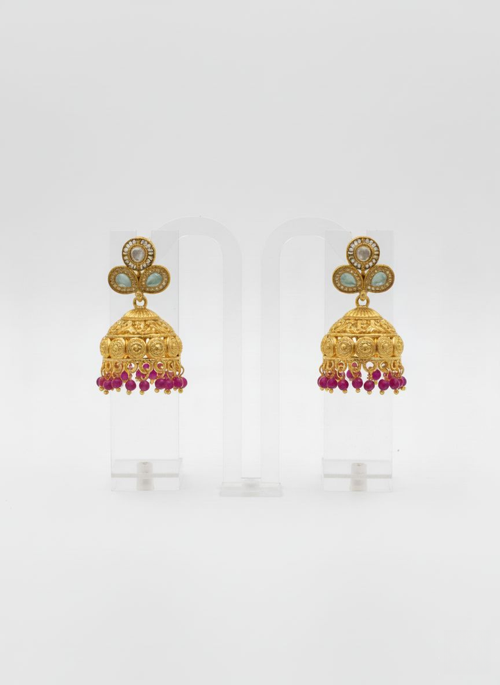 Royal Kundan Temple Necklace Set with Pearls & Ruby Beads