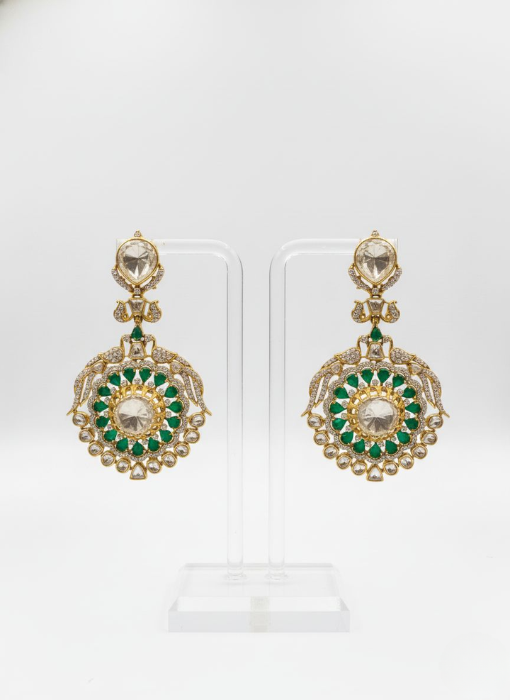 Emerald Green & Gold Heavy Kundan Bridal Necklace Set with Statement Earrings