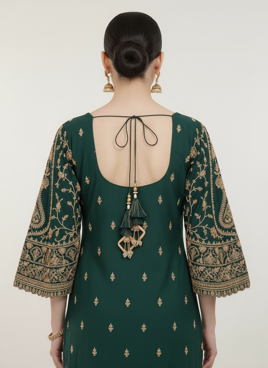 Emerald Green Heavy Embroidered Palazzo Suit with Dupatta