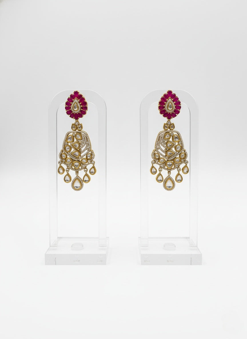 Ruby Pink & Gold Kundan Bridal Choker Necklace Set with Heavy Statement Earrings