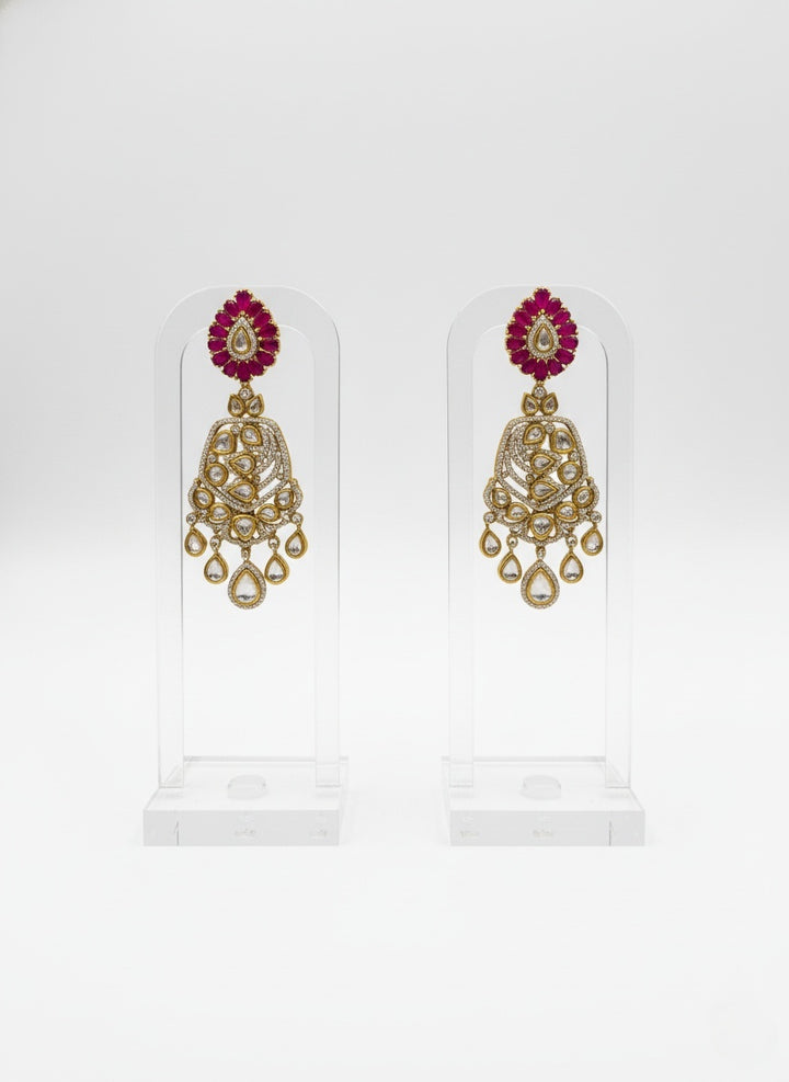 Ruby Pink & Gold Kundan Bridal Choker Necklace Set with Heavy Statement Earrings