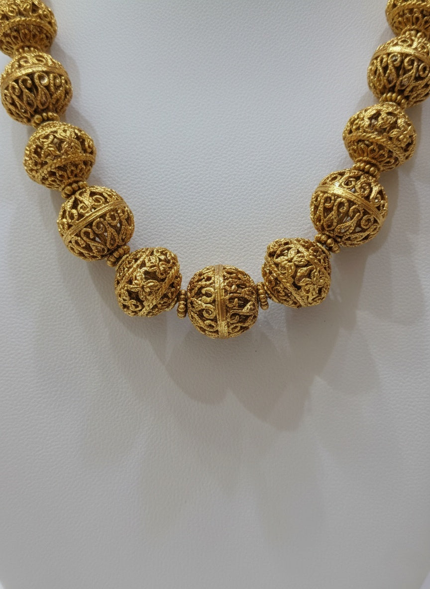 Antique Matte Gold Ball Necklace Set with Jhumka Earrings