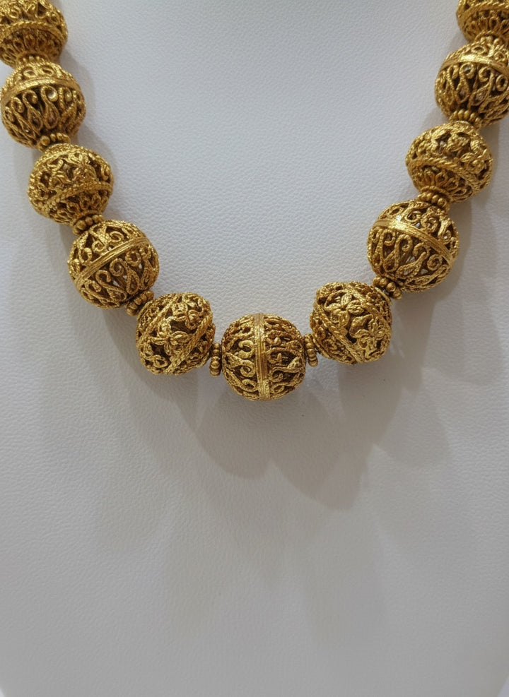 Antique Matte Gold Ball Necklace Set with Jhumka Earrings