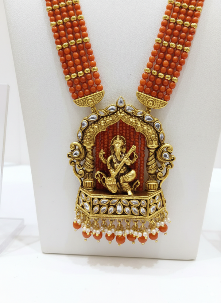 Traditional Temple Jewelry Set with Lord Ganesh Pendant