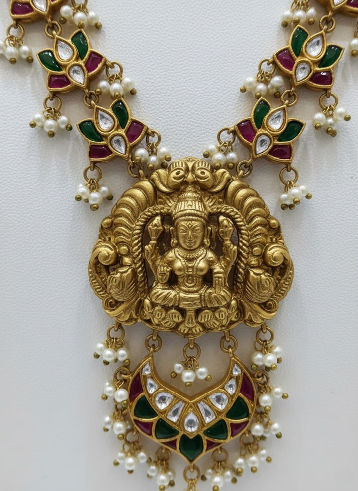 Temple Jewellery Lakshmi Haram with Multicolour Stones & Earrings