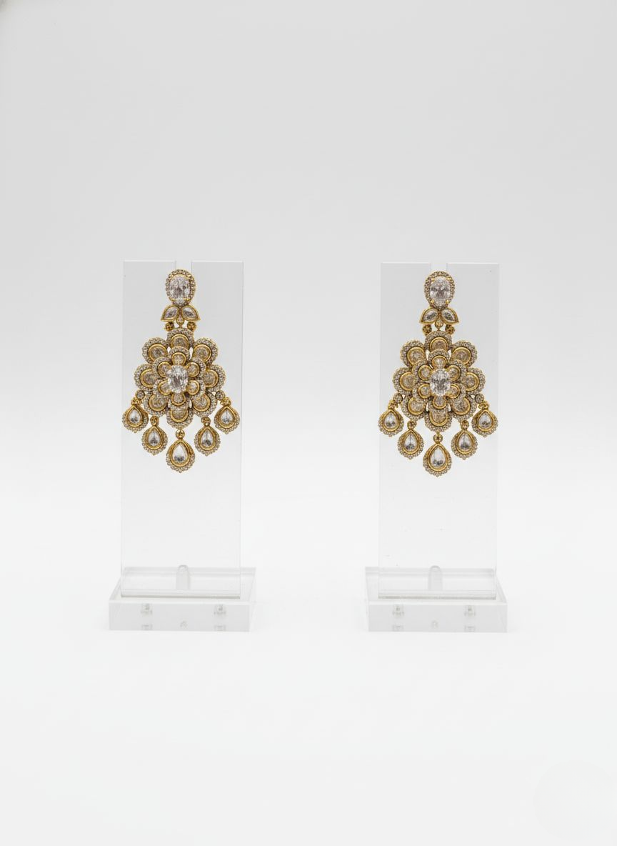 Gold Finish Multi-Layered Bridal Necklace Set with Stone