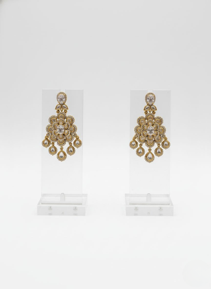 Gold Finish Multi-Layered Bridal Necklace Set with Stone