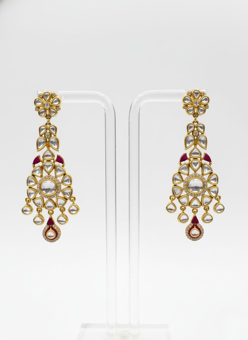 Ruby Red & Gold Kundan Choker Necklace Set with Matching Chandbali Earrings