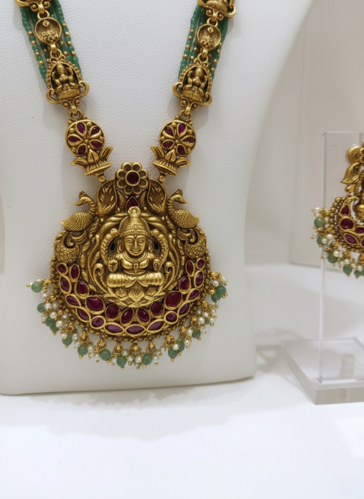 Traditional Temple Jewelry Set with Goddess Lakshmi Design