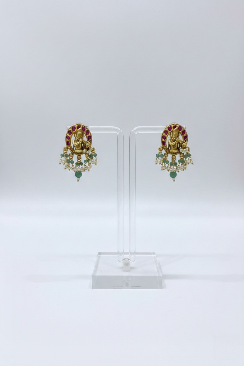 Antique Temple Necklace Set with Lakshmi Motifs & Ruby-Green Detailing