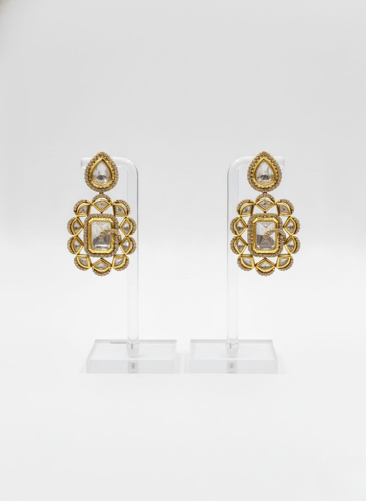 Classic Gold Polki Kundan Layered Necklace Set with Statement Earrings