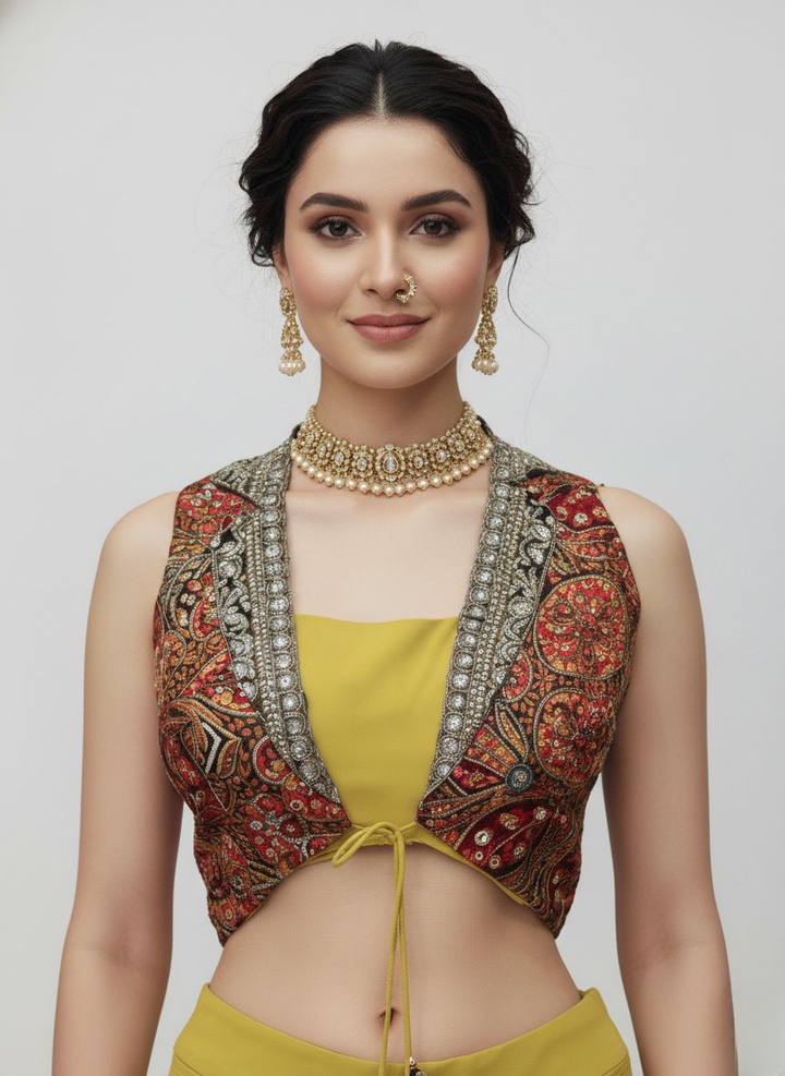 Mustard Yellow Ombre Georgette Saree with Embellished Border & Designer Blouse