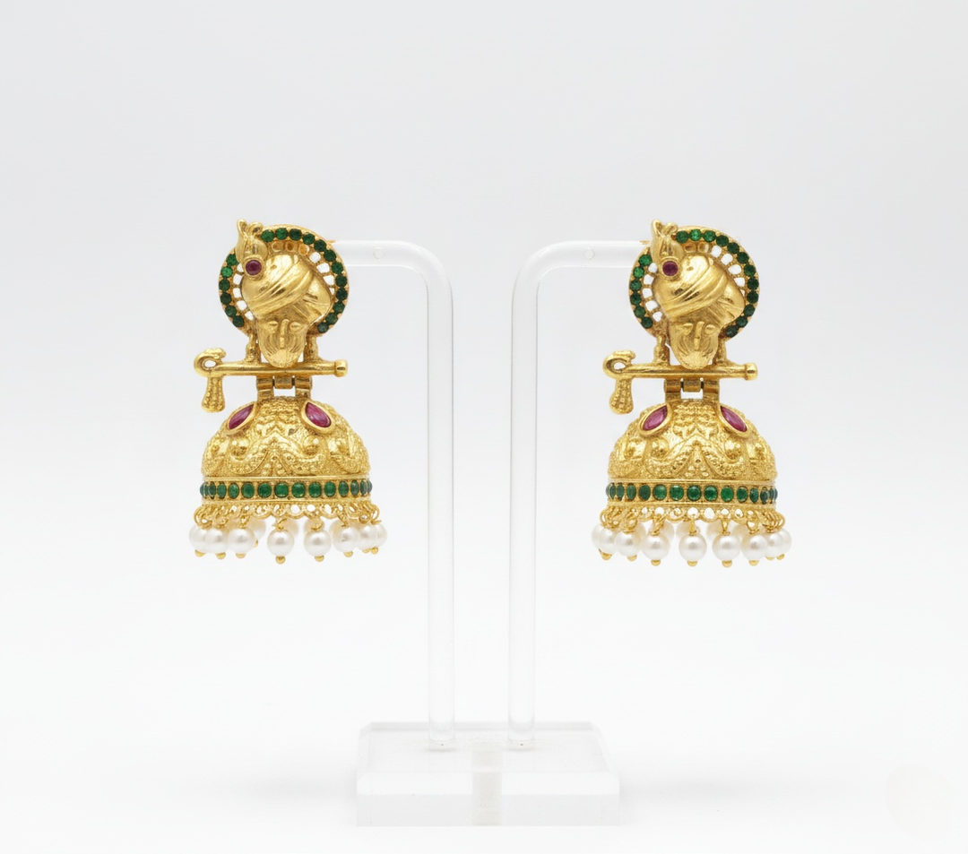 Flute-Playing Krishna Antique Gold and Pearl Set