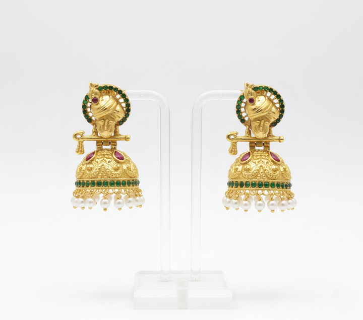 Flute-Playing Krishna Antique Gold and Pearl Set