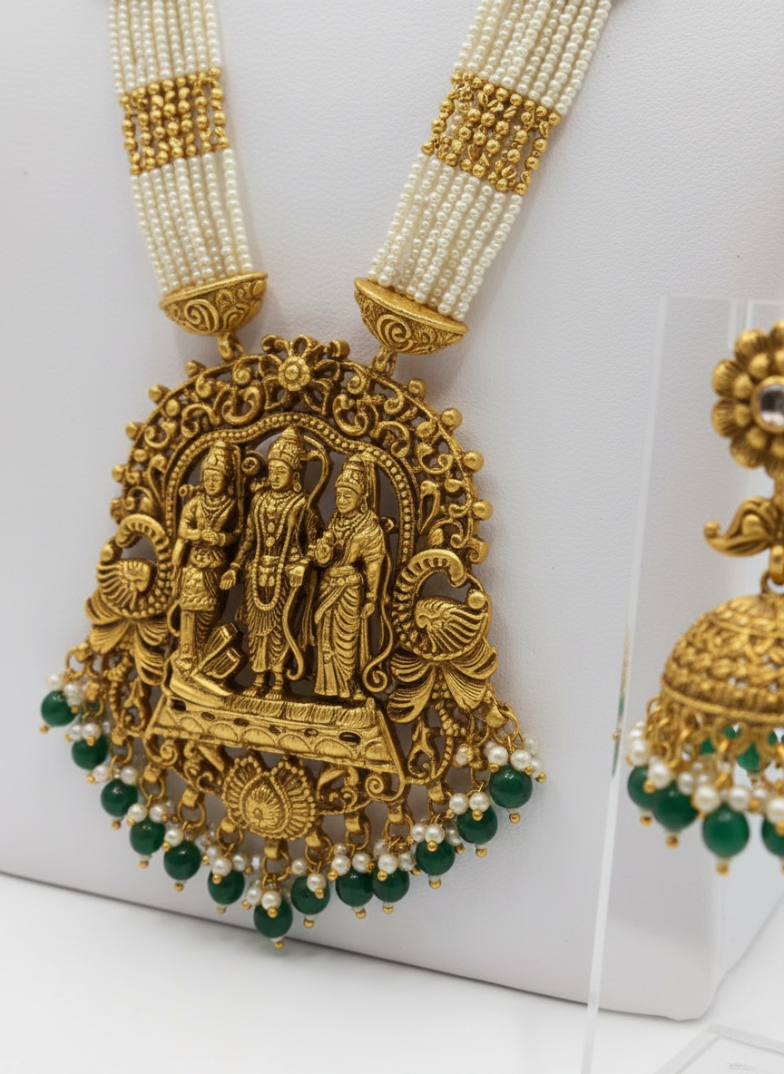 Ram Darbar Antique Temple Set with Pearl and Gold Chain