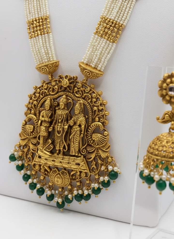 Ram Darbar Antique Temple Set with Pearl and Gold Chain