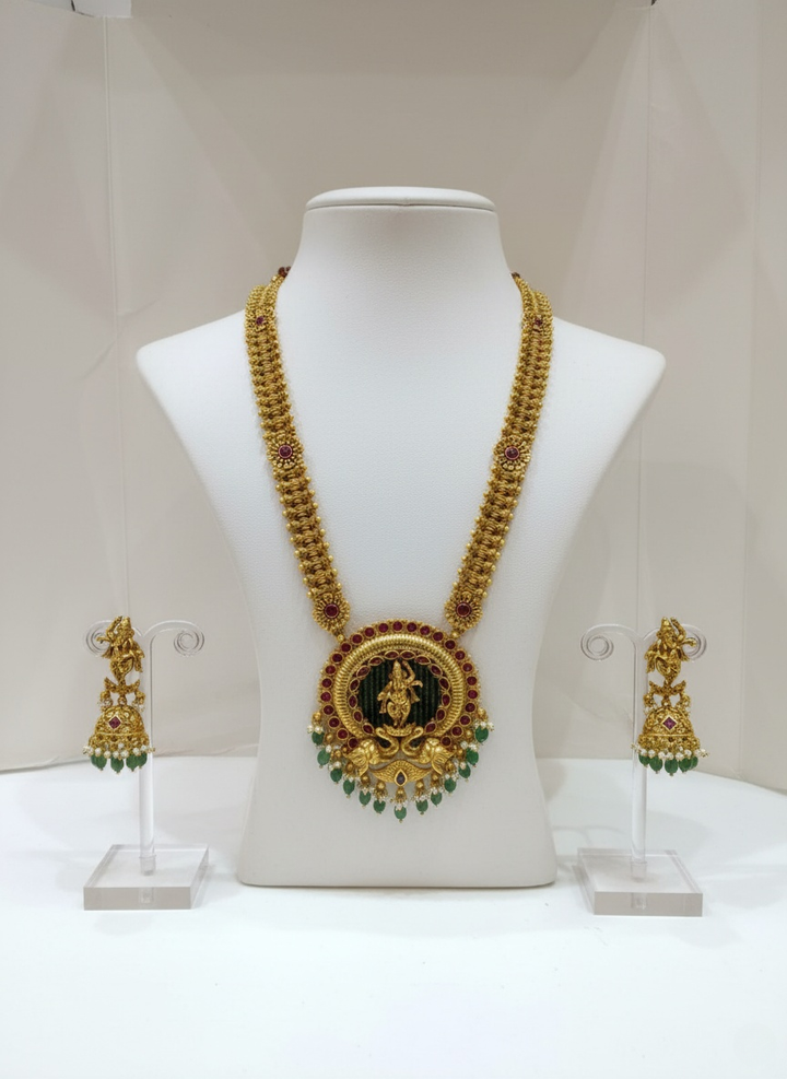 Antique Temple Jewelry Set with Lord Krishna Pendant