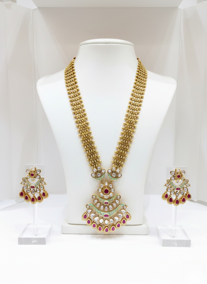 Grand Kundan and Ruby Temple Necklace Set