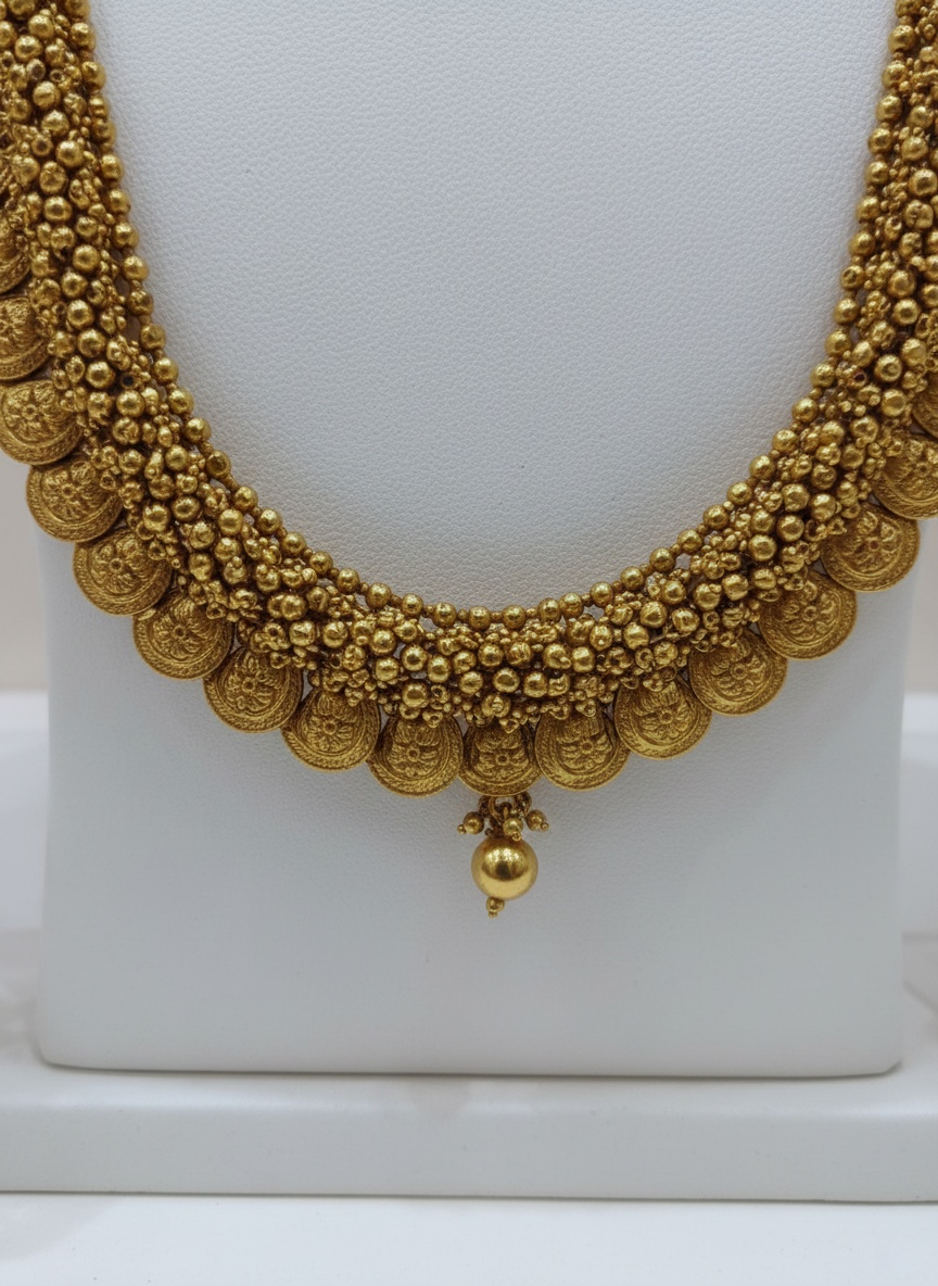 Traditional Gold Coin Necklace Set with Jhumka Earrings