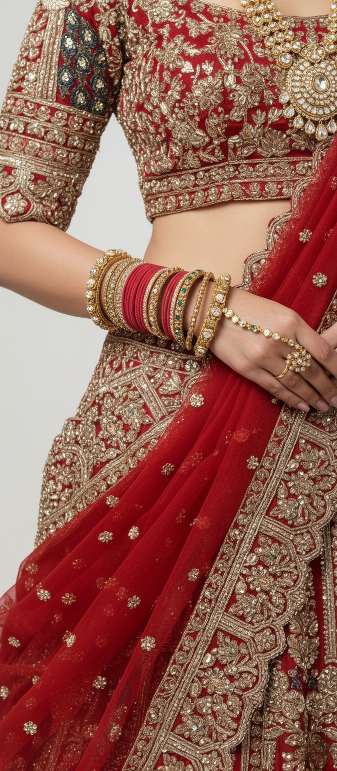 Regal Red Handcrafted Bridal Silk Lehenga with Peacock Motifs & Zardozi Embroidery