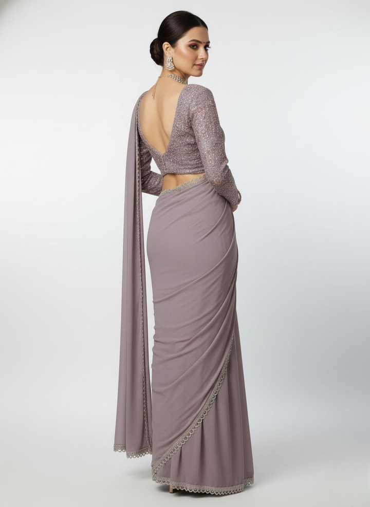 Lavender Designer Ready-to-Wear Saree with Full Sequin Blouse