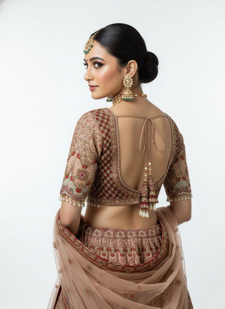 Blush Rose Heavy Bridal Lehenga with Intricate Zari & Hand-Embroidered Detailing