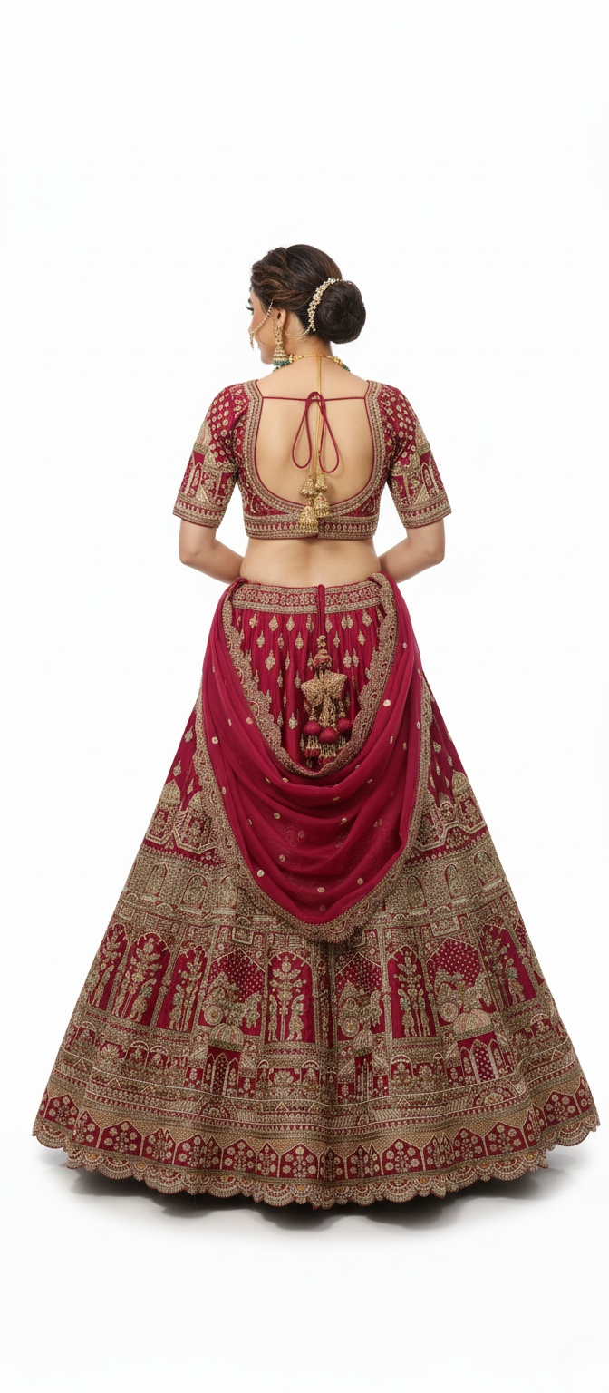 Maroon Handcrafted Bridal Silk Lehenga with Intricate Zari & Sequins Embroidery