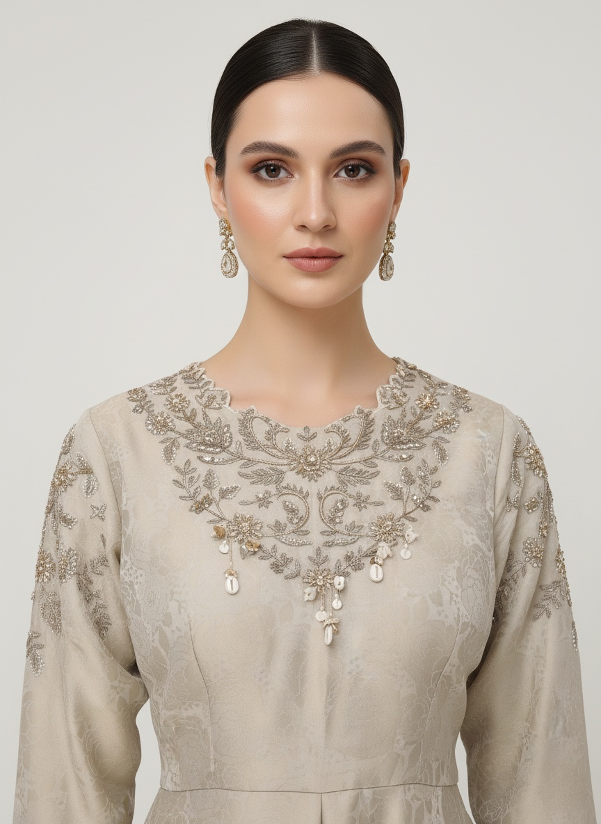 Elegant Beige Embroidered Peplum Kurti with Palazzo Set