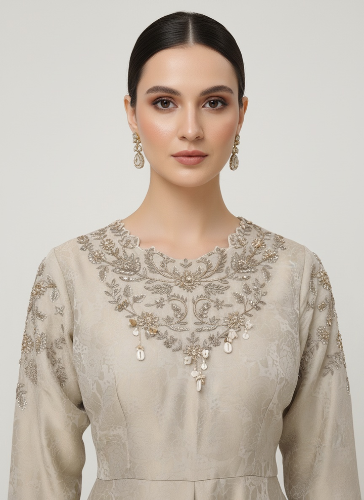 Elegant Beige Embroidered Peplum Kurti with Palazzo Set