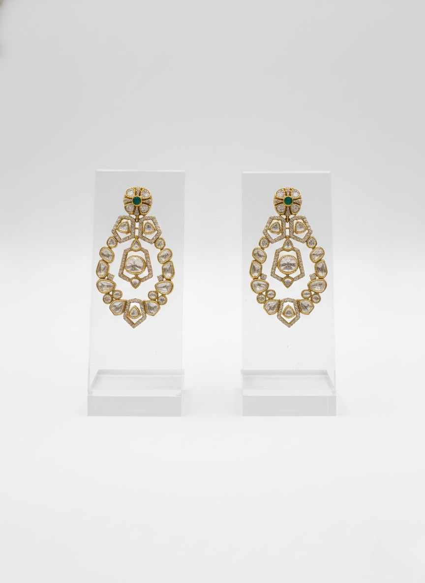 Grand Emerald Green & Kundan Layered Bridal Necklace Set with Matching Earrings