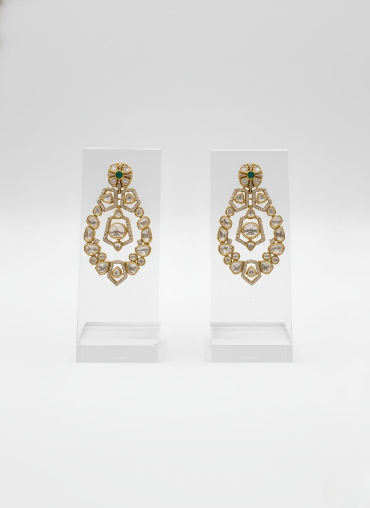 Grand Emerald Green & Kundan Layered Bridal Necklace Set with Matching Earrings