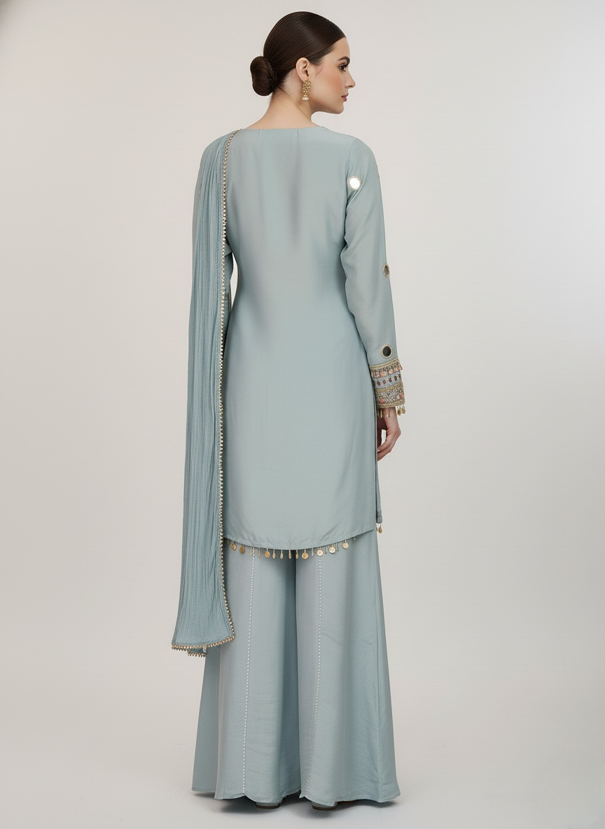 Powder Blue Embroidered Palazzo Suit with Dupatta