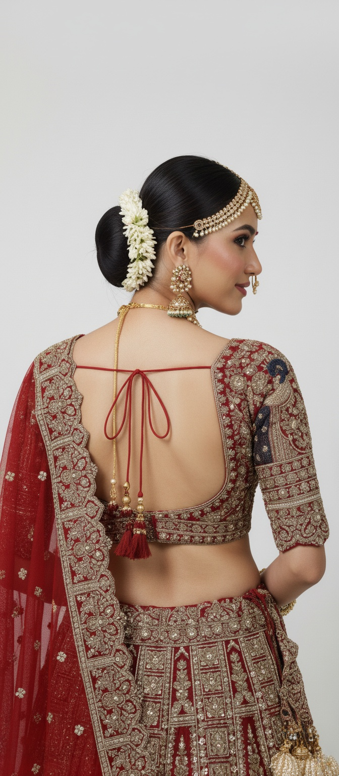 Regal Red Handcrafted Bridal Silk Lehenga with Peacock Motifs & Zardozi Embroidery