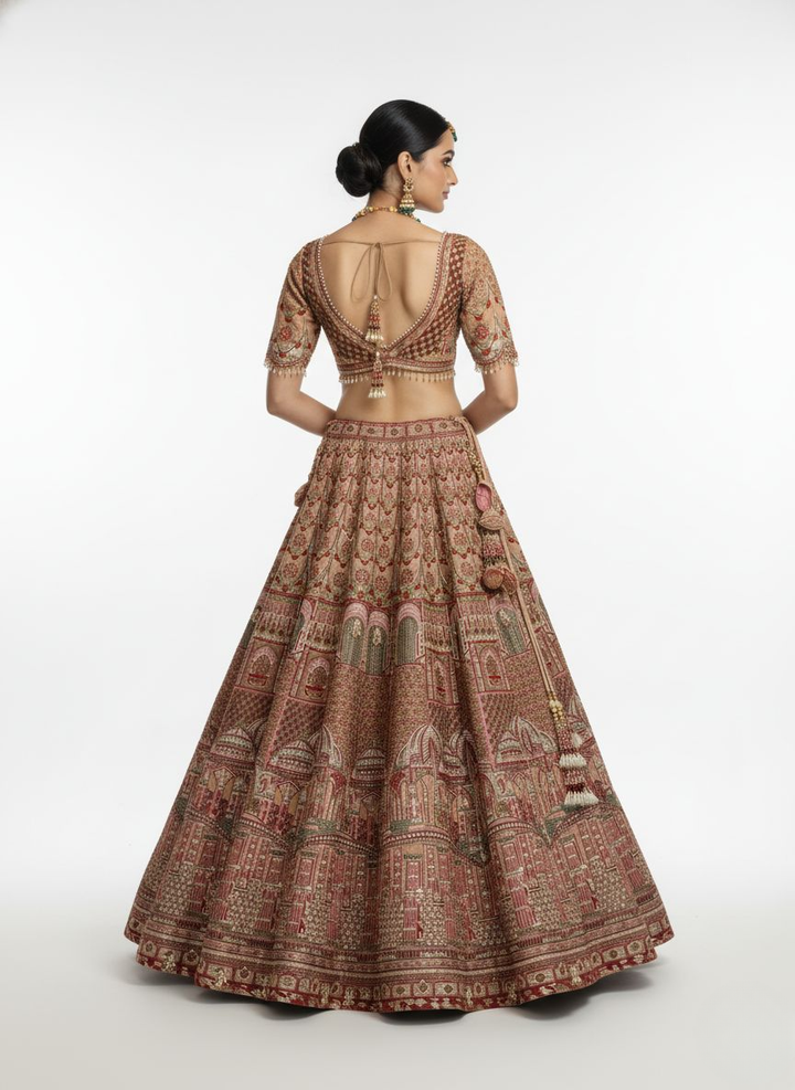 Blush Rose Heavy Bridal Lehenga with Intricate Zari & Hand-Embroidered Detailing