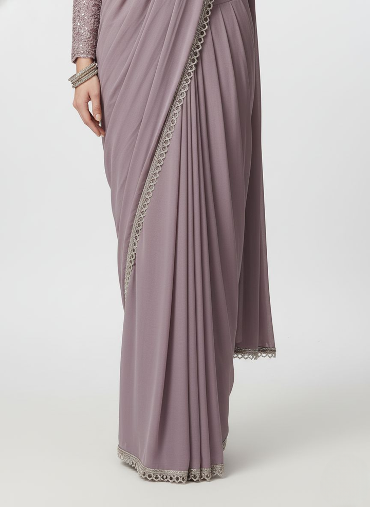 Lavender Designer Ready-to-Wear Saree with Full Sequin Blouse