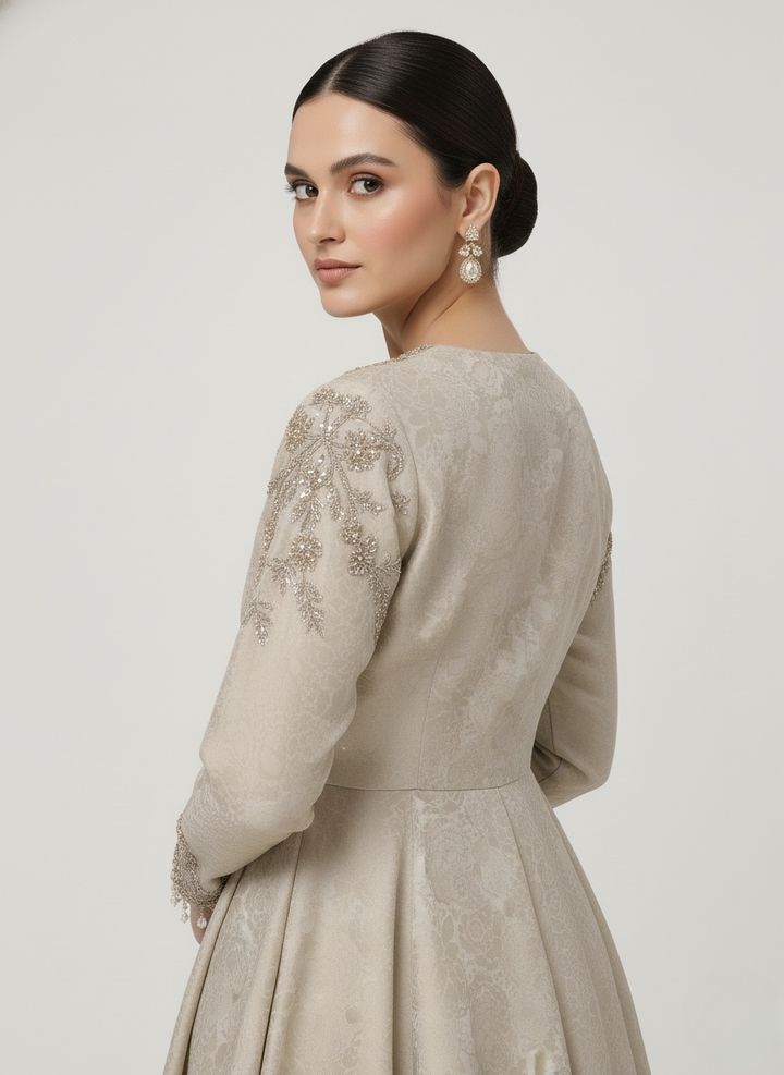 Elegant Beige Embroidered Peplum Kurti with Palazzo Set