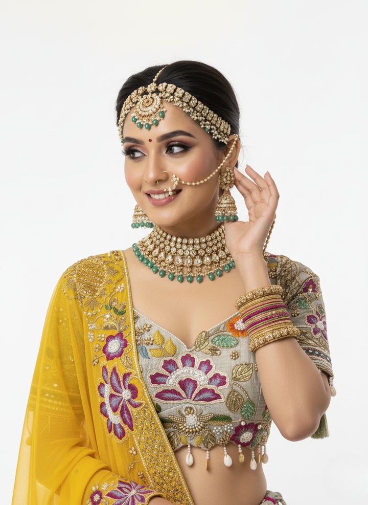 Multicolor Patchwork Embroidered Lehenga Set with Mustard Yellow Dupatta