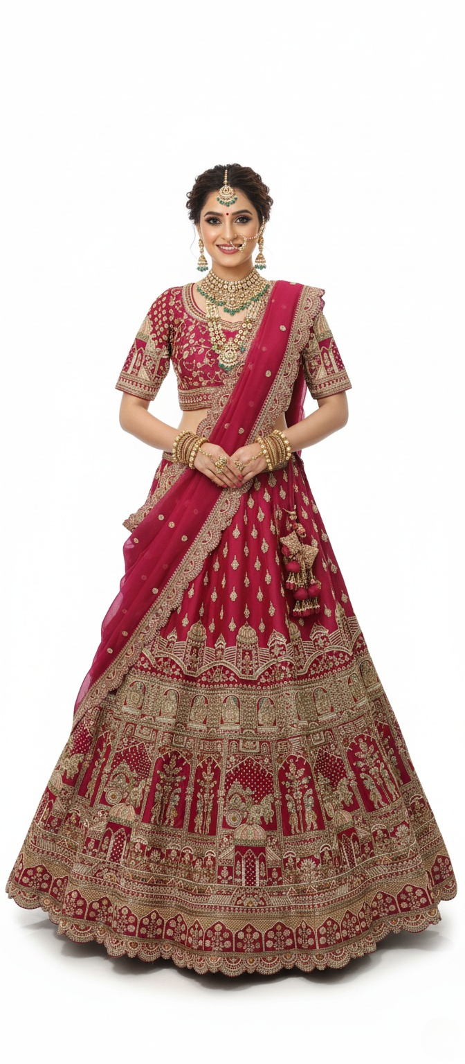 Maroon Handcrafted Bridal Silk Lehenga with Intricate Zari & Sequins Embroidery