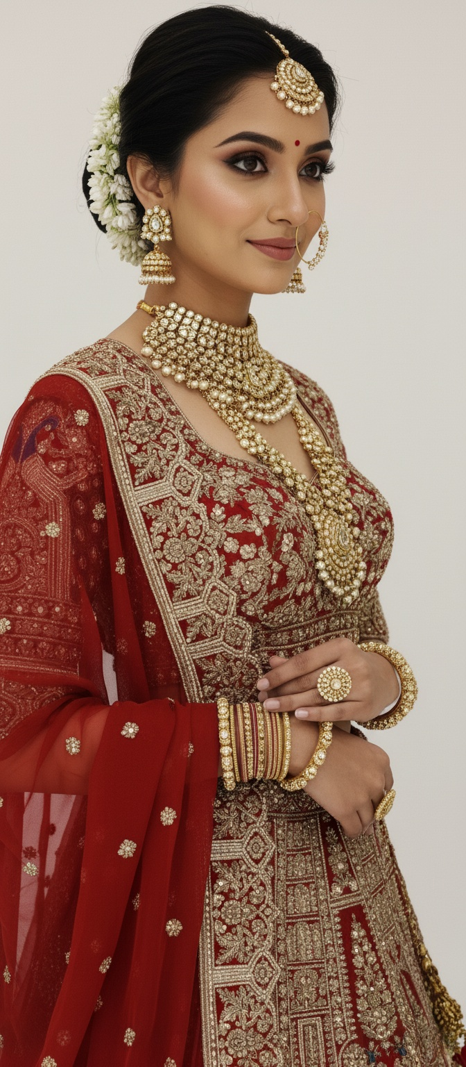 Regal Red Handcrafted Bridal Silk Lehenga with Peacock Motifs & Zardozi Embroidery
