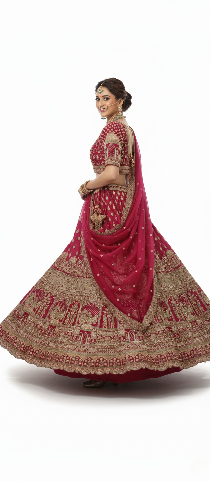 Maroon Handcrafted Bridal Silk Lehenga with Intricate Zari & Sequins Embroidery