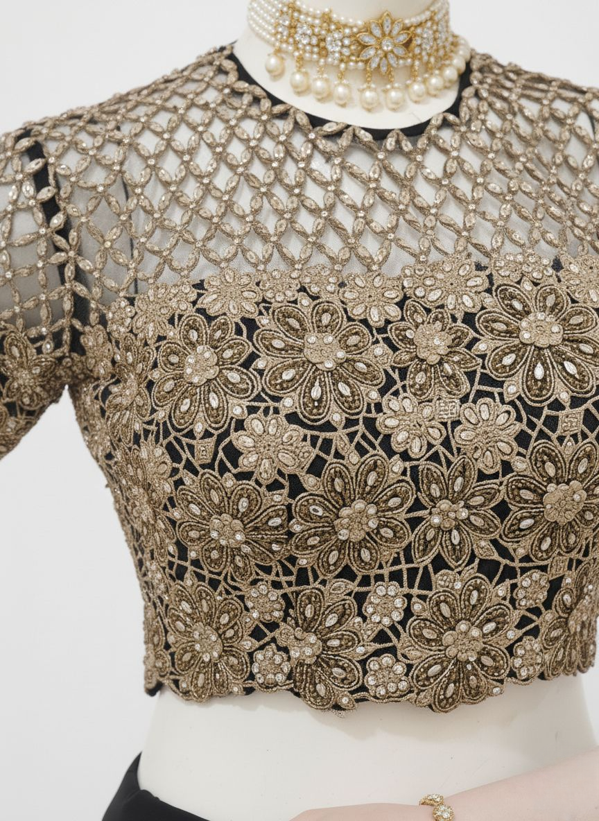 Elegant Black Embroidered Saree with Heavy Designer Blouse