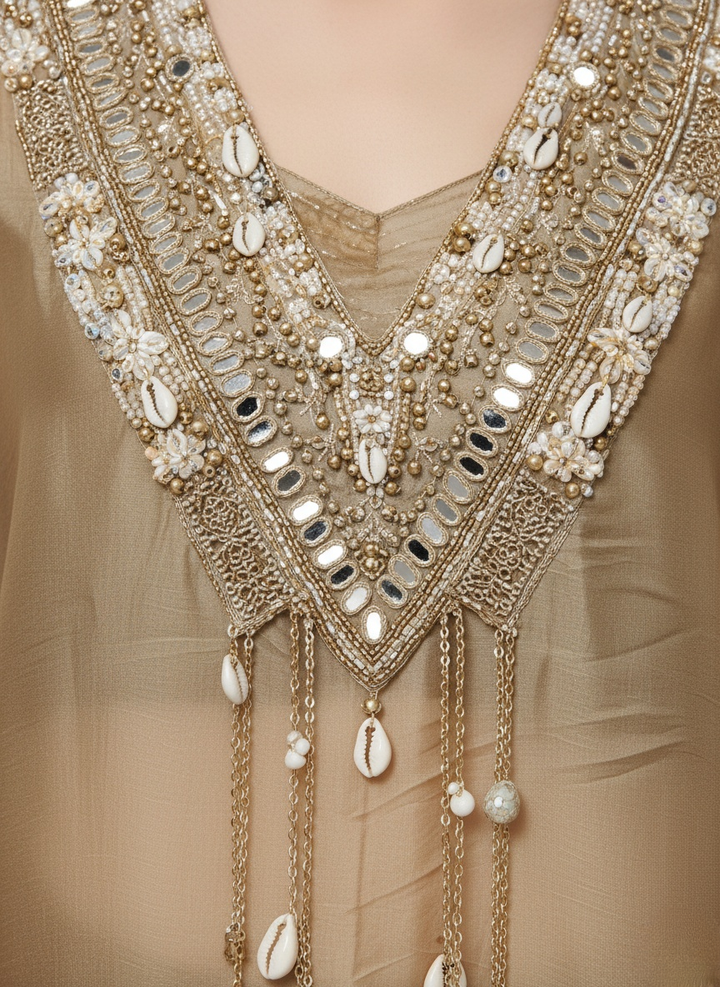 Golden Beige Embellished Kaftan Kurta with Palazzo Pants – Indo-Western Festive Set