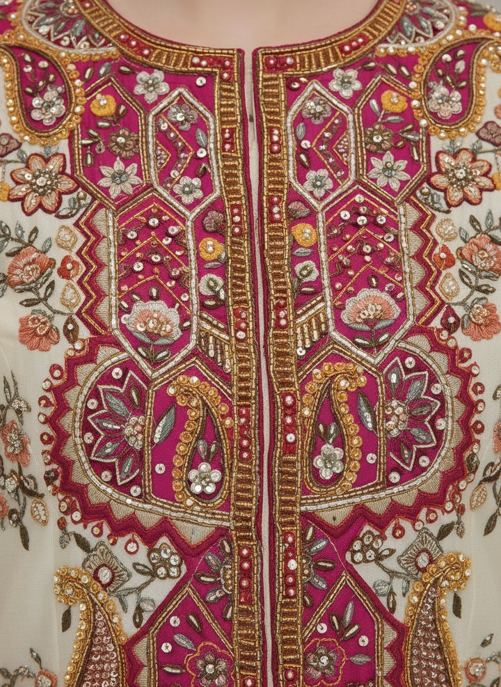 Ivory Embroidered Top with Pleated Lehenga & Dupatta Set